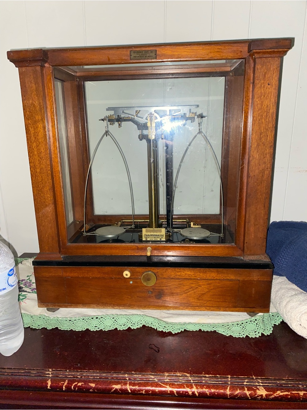 Antique vintage Christian Becker chainomatic analytical balance scale.